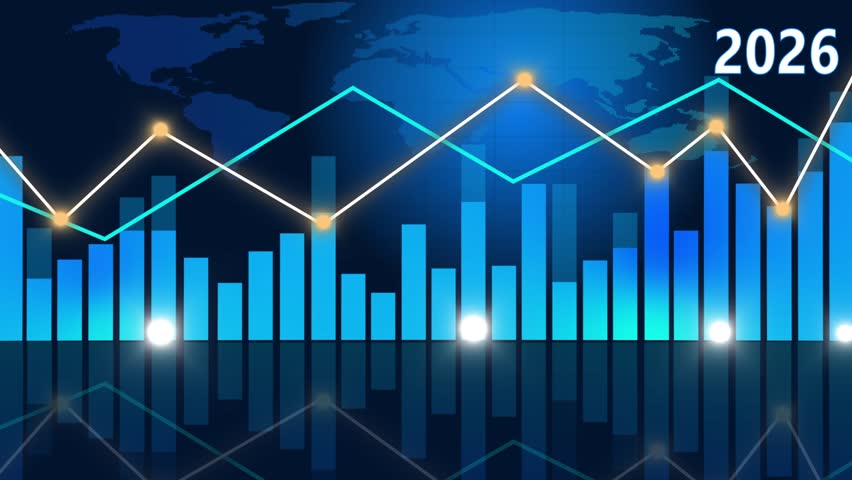 2026 Abstract Financial Graph with World Map Background Animation