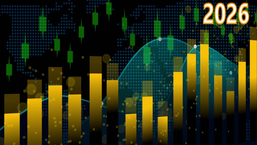 2026 Abstract Financial Chart with Candlesticks and Bar Graphs Animation
