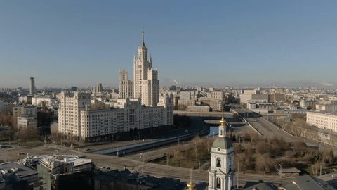Aerial Drone View of Moscow Riverside Cityscape