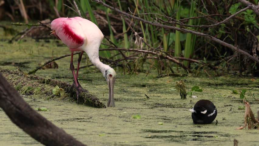 Roseate spoonbill in a Florida swamp 