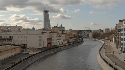 Aerial View of Sadovnicheskaya Embankment Along Moscow River