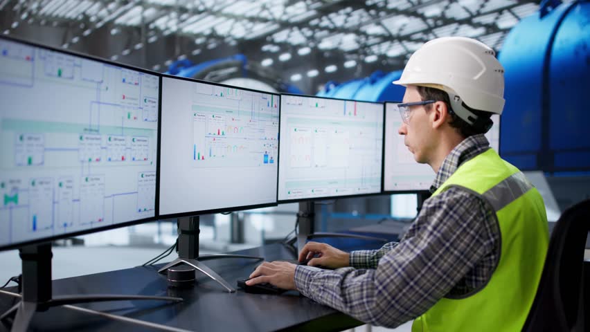 Engineer Monitoring Gas Power Plant Control Room