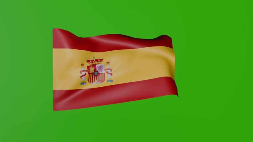 Flag of Spain waving on green screen.