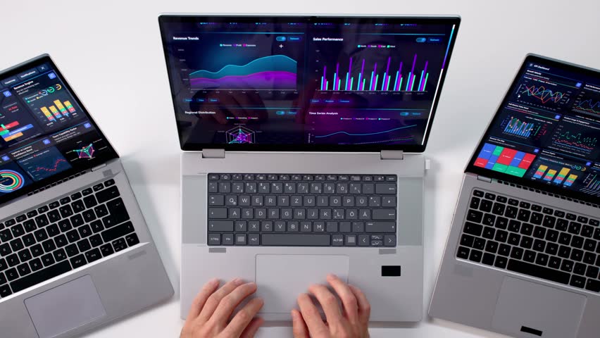 Real-time Business Analytics On Computer Screen In Office