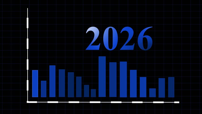 Colorful Bar Chart with 2026 on Dark Background Animation