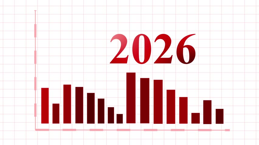 Colorful Bar Chart with 2026 on Dark Background Animation