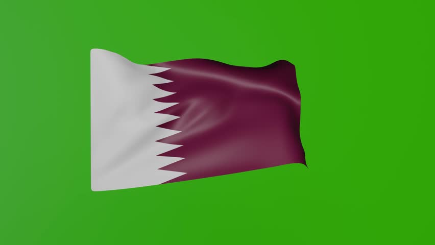 Animated flag of Qatar waving on green screen. Waving flag of Qatar.