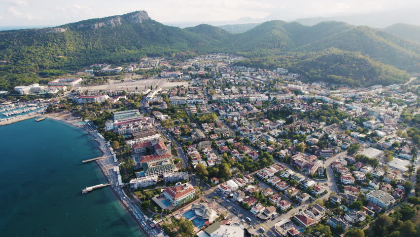 Aerial view of Kemer coastal resort town in Turkey