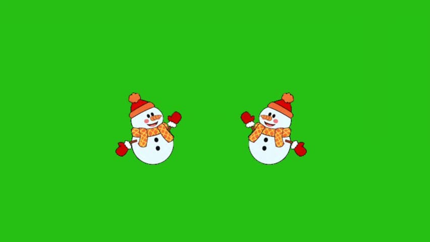 Funny Snowman Christmas character vector animated green screen background, christmas snow man doll, fun christmas decorations, perfect for winter projects. Ideal for holiday greetings and festive.