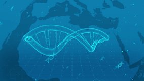 Futuristic DNA Helix Hologram Over Digital World Map Background - Powered by Shutterstock - Get 15% off with code: PIKWIZARD15