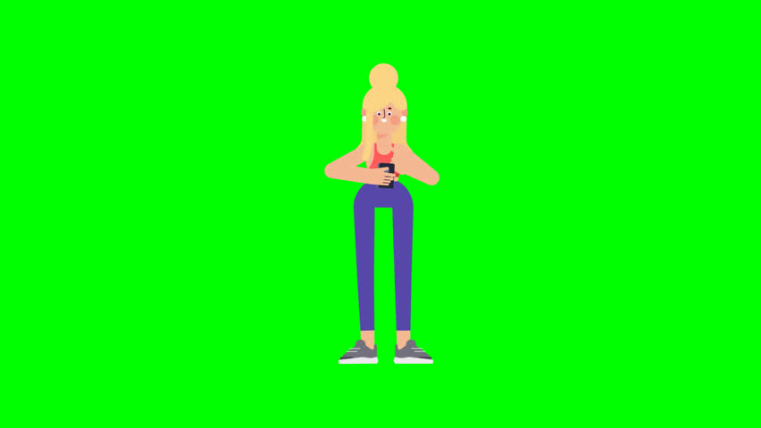 3D athlete girl using smartphone on green screen, animated clip ideal for digital marketing, sports content, social media promos, and multipurpose motion design projects