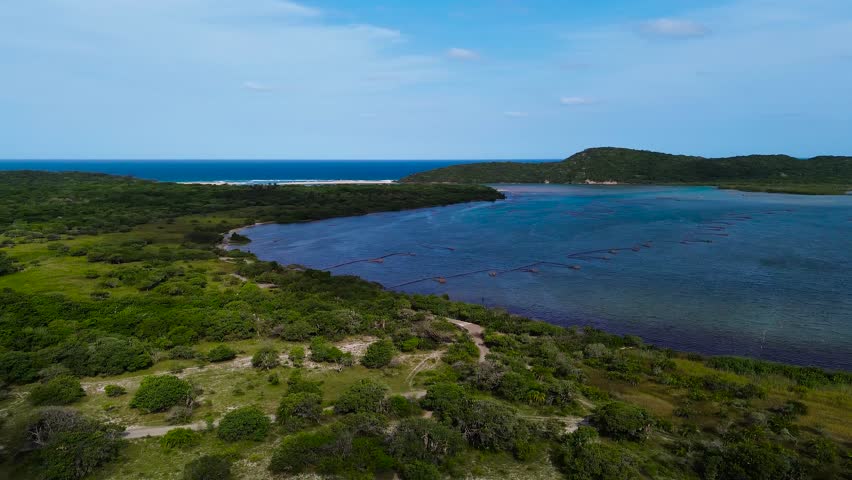 Kosi Bay Mount with Traditional Thonga or Tsonga Fish traps, camera panning left to right over the sea towards the land.