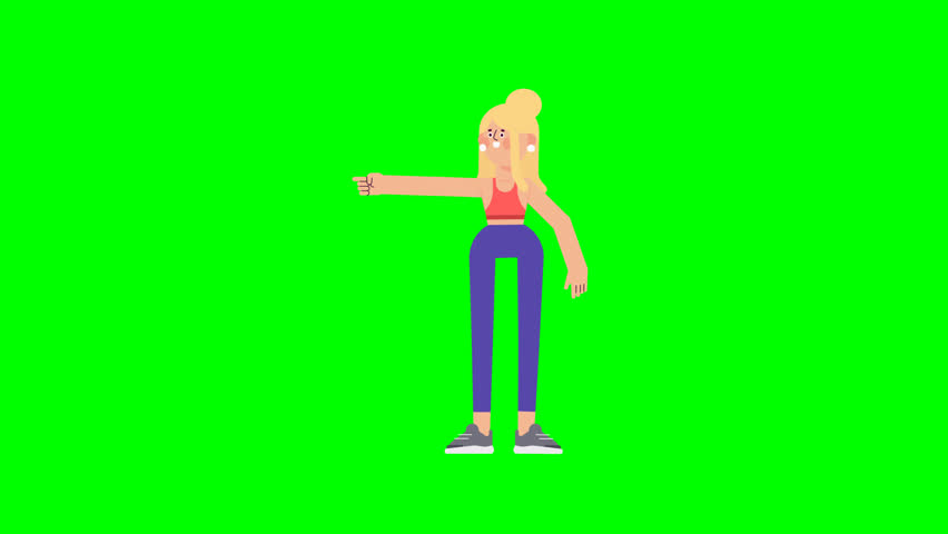 3D green screen athlete girl pointing in a dynamic gesture, perfect for business, sports, promo, and digital content needs.
