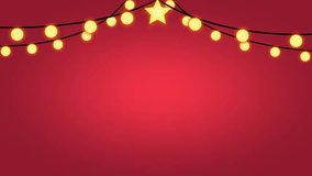 A warm Christmas greeting illustration featuring glowing string lights, a bright star, red background, and falling snowflakes. Perfect for holiday cards, banners, and seasonal designs. Animation 2d - Powered by Shutterstock - Get 15% off with code: PIKWIZARD15