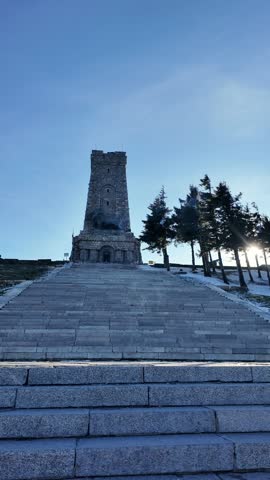 SHIPKA, BULGARIA - NOVEMBER 19, 2024: Panorama of Monument to Liberty Shipka at St. Nicholas peak, Stara Planina (Balkan) Mountain, Bulgaria