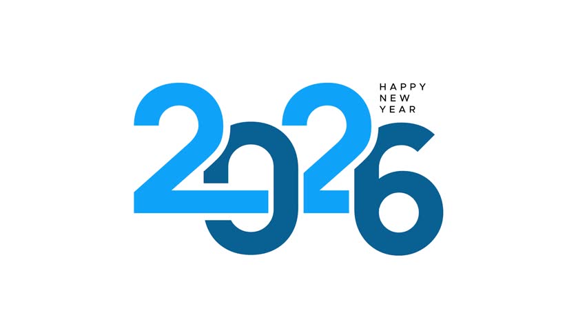 Clean Blue Minimal Happy New Year 2026 Animation interlocking 2026 logo animation	