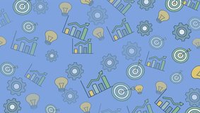 Seamless looping pattern featuring charts, gears, targets, and light bulbs symbolizing business growth, productivity, and innovation on a soft blue background. - Powered by Shutterstock - Get 15% off with code: PIKWIZARD15