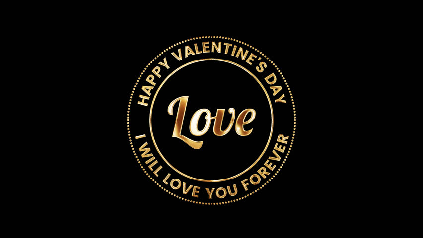 Animation Happy Valentines day Golden shine text titles on black abstract background typography of happy valentines day isolated with alpha channel Quick time Prores 444 encode. Romantic greeting text for overlay your video.