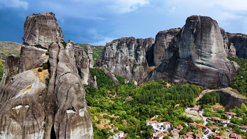 View of Meteora with Eastern Orthodox monasteries, a rock formation in the regional unit of Trikala, in Thessaly, in northwestern Greece, UNESCO World Heritage Site