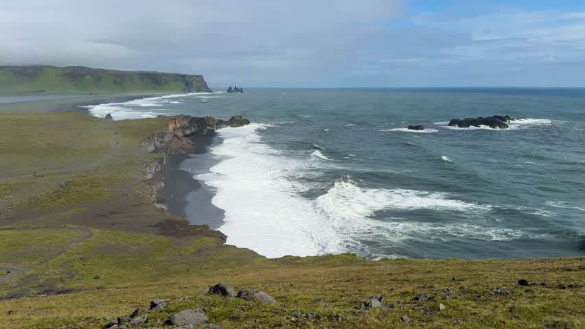 Powerful Ocean Waves On Iceland Coast Background. High quality 4k footage