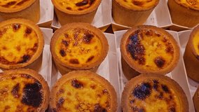 Fresh pastries and desserts at bakery display. Chocolate eclairs, cream tarts with macarons, and powdered sugar pastries arranged in boxes. Overhead view of sweet delicacies for sale. - Powered by Shutterstock - Get 15% off with code: PIKWIZARD15