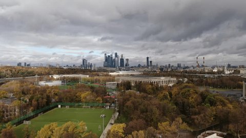 Aerial Drone View of River Bend Stadium in Autumn