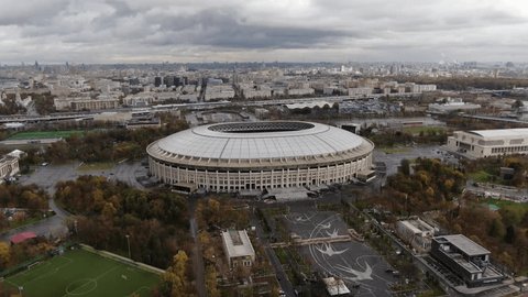 Aerial Drone Orbit of Luzhniki Stadium in Moscow
