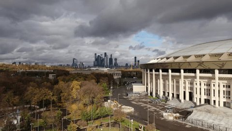 Aerial Drone Flight Over Luzhniki Stadium in Moscow