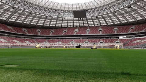 Low Forward Drone Flight across Stadium Field