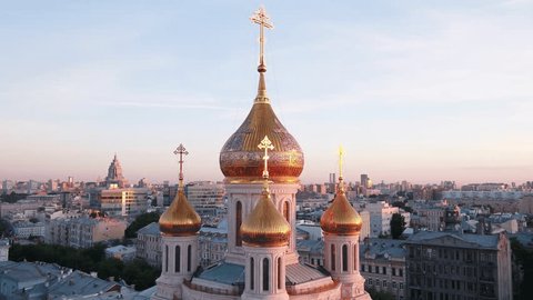 Drone Ascending above Monastery Domes Sunrise