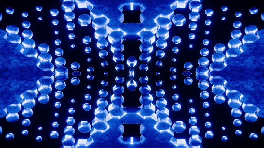 Dark Textured Geometric Background with Luminous Blue Hexa Shapes Moving in a Kaleidoscope Pattern Ideal for Industrial Technology Presentations and Visuals 3D Render