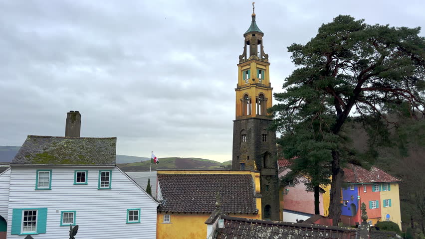 The Bell Tower at Italian Village of Portmeirion, Gwynedd, North Wales, United Kingdom