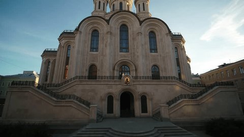 Drone Rising Monastery Entrance Golden Domes
