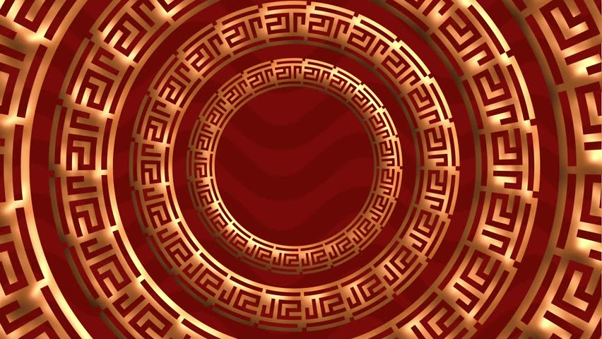Intricate golden circular labyrinth design animated background loop