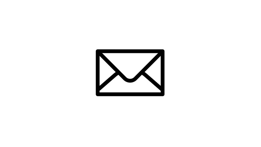 A minimalist black line icon animation of an envelope opening to show a picture. Isolated on a clean white background, this is a seamless loop for user interface design.