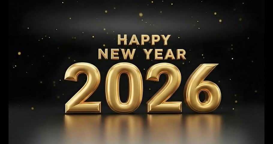 Celebrate the arrival of 2026 with this stunning Happy New Year video featuring festive animations, sparkling lights, fireworks effects, and modern holiday typography.