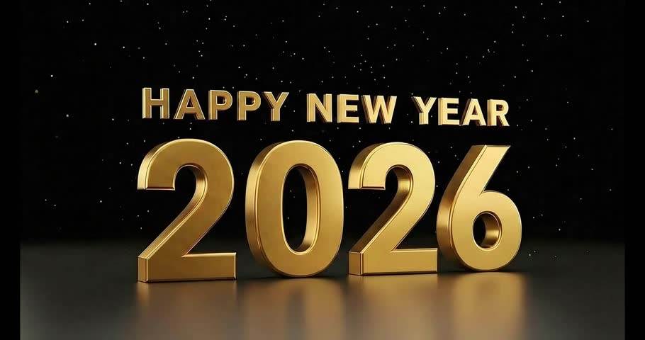 Celebrate the arrival of 2026 with this stunning Happy New Year video featuring festive animations, sparkling lights, fireworks effects, and modern holiday typography. 