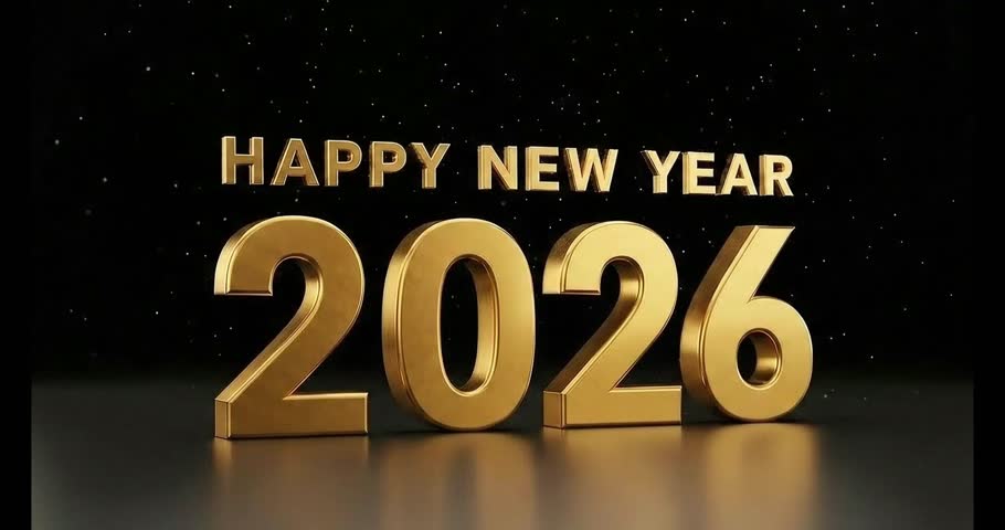 Celebrate the arrival of 2026 with this stunning Happy New Year video featuring festive animations, sparkling lights, fireworks effects, and modern holiday typography. 