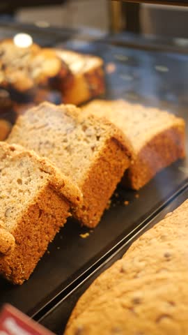Delicious fresh baked bread displayed at local bakery shop