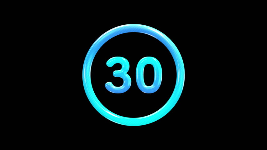 30 second timer simple countdown animated blue gradient with circle on black background, countdown time 30 to 0.