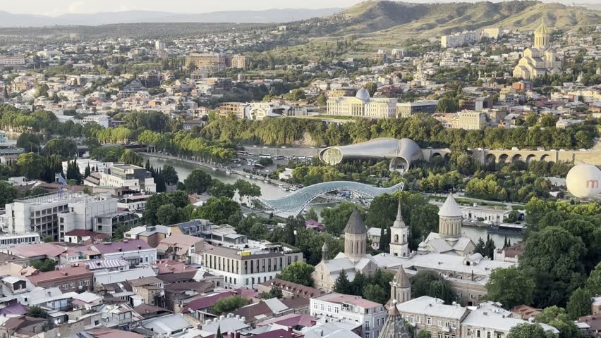Overlooking the city centre of Tbilisi, Georgia.