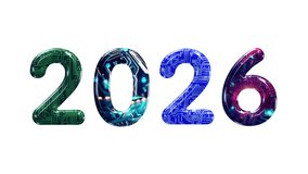 Happy new year celebrate 2026 with futuristic digits, circuit board patterns. Suitable for technology, innovation, new year, celebration concepts. - Powered by Shutterstock - Get 15% off with code: PIKWIZARD15