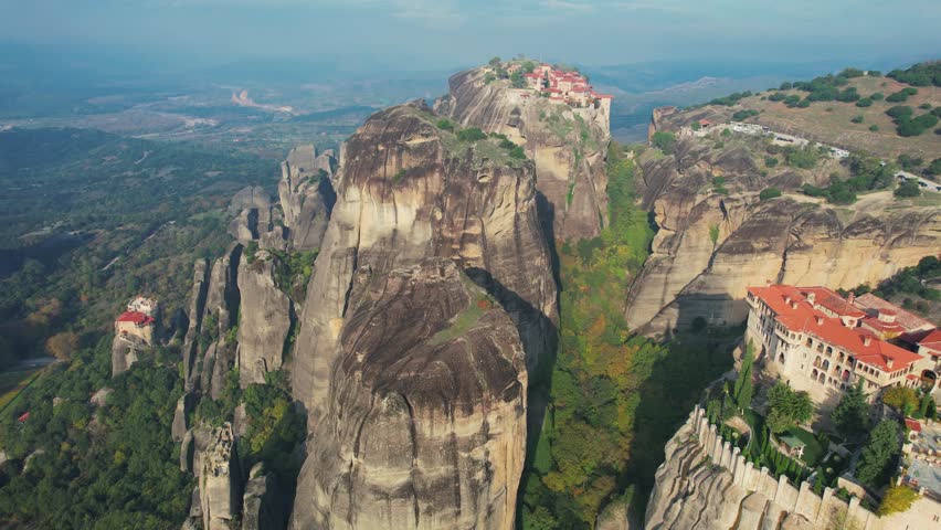 Epic Drone Footage of Meteora Greece. Massive Rocks, Nature and Historic Monasteries.