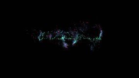 A luminous horizontal ribbon of teal, purple, and pink particle clusters drifts across a deep black void, evoking a cosmic nebula or data stream. 3D, 4K. - Powered by Shutterstock - Get 15% off with code: PIKWIZARD15