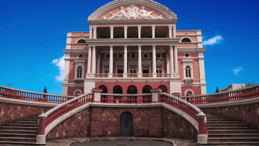 Manaus, Amazonas,  The Amazon Theatre (Portuguese: Teatro Amazonas) is an opera house located in the heart of the Amazon rainforest in Brazil.Exterior shot of the iconic Teatro Amazonas in Manaus. Man