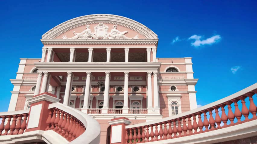 Manaus downtown, Amazonas, Brazil Facade of the Amazonas Theater in Manaus. Famous landmark of the capital of the state of Amazonas.Exterior shot of the iconic Teatro Amazonas in Manaus. Manaus, Amaz
