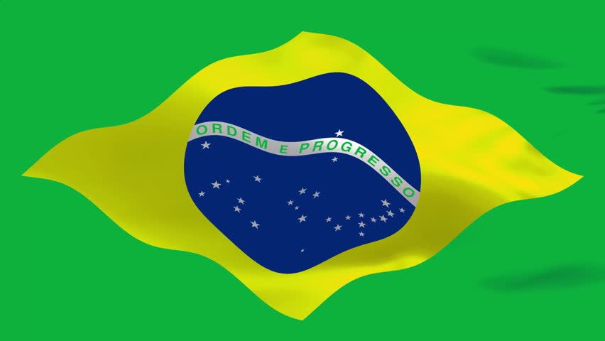 Waving flag of brazil with national emblem and motto