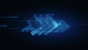 3D render: Abstract blue glowing arrows moving right on dark background. Digital flow, data transfer, futuristic motion. Technology, speed, progress backdrop. Ideal for video background. - Powered by Shutterstock - Get 15% off with code: PIKWIZARD15