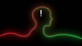Glowing neon line Human head with question mark icon on black background. Neon glowing question mark with man head icon. Neon Exclamation Mark icon. 4k video. - Powered by Shutterstock - Get 15% off with code: PIKWIZARD15