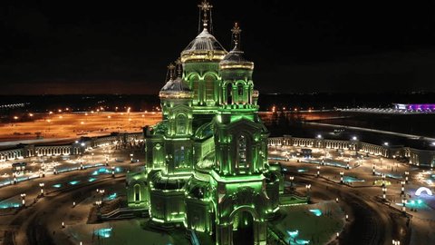 Circular Drone View Glowing Cathedral Domes